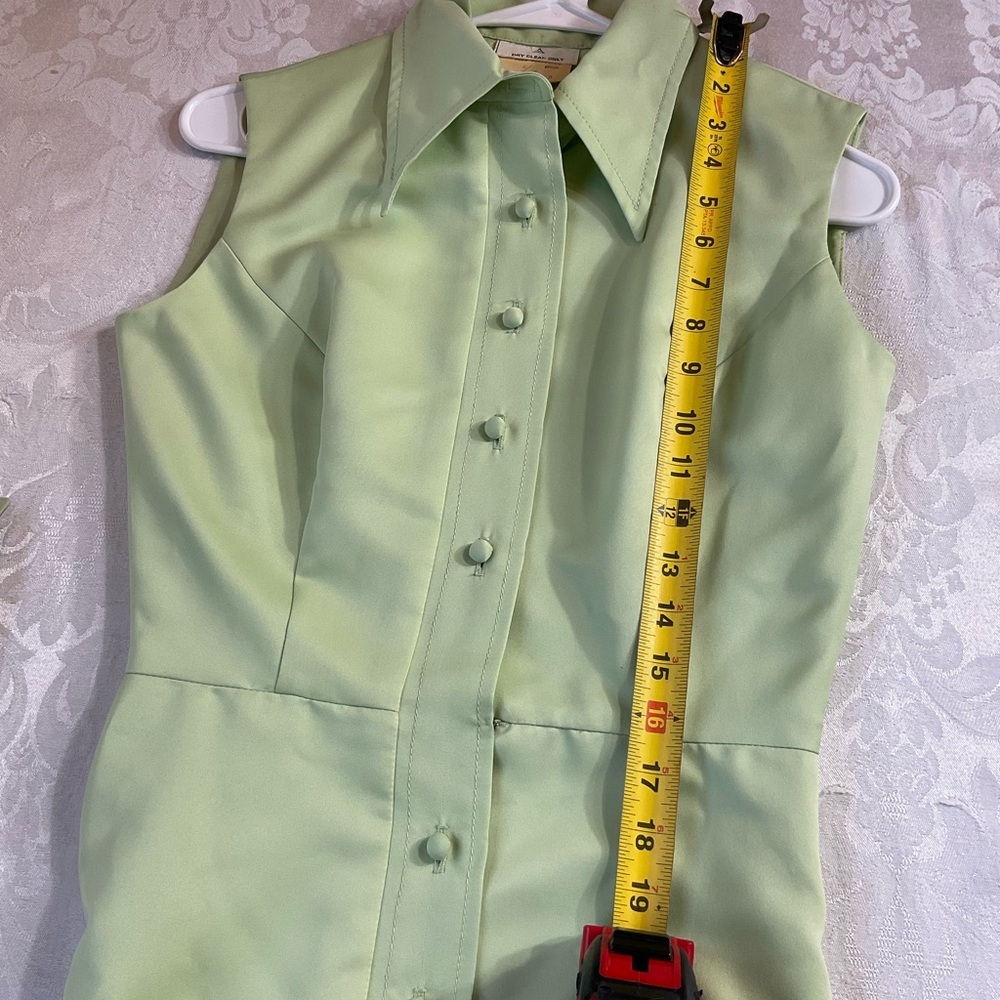 Vintage Women Size 8 Green Sleeveless Collared Button Belted Midi Shirt Dress - Picture 5 of 10